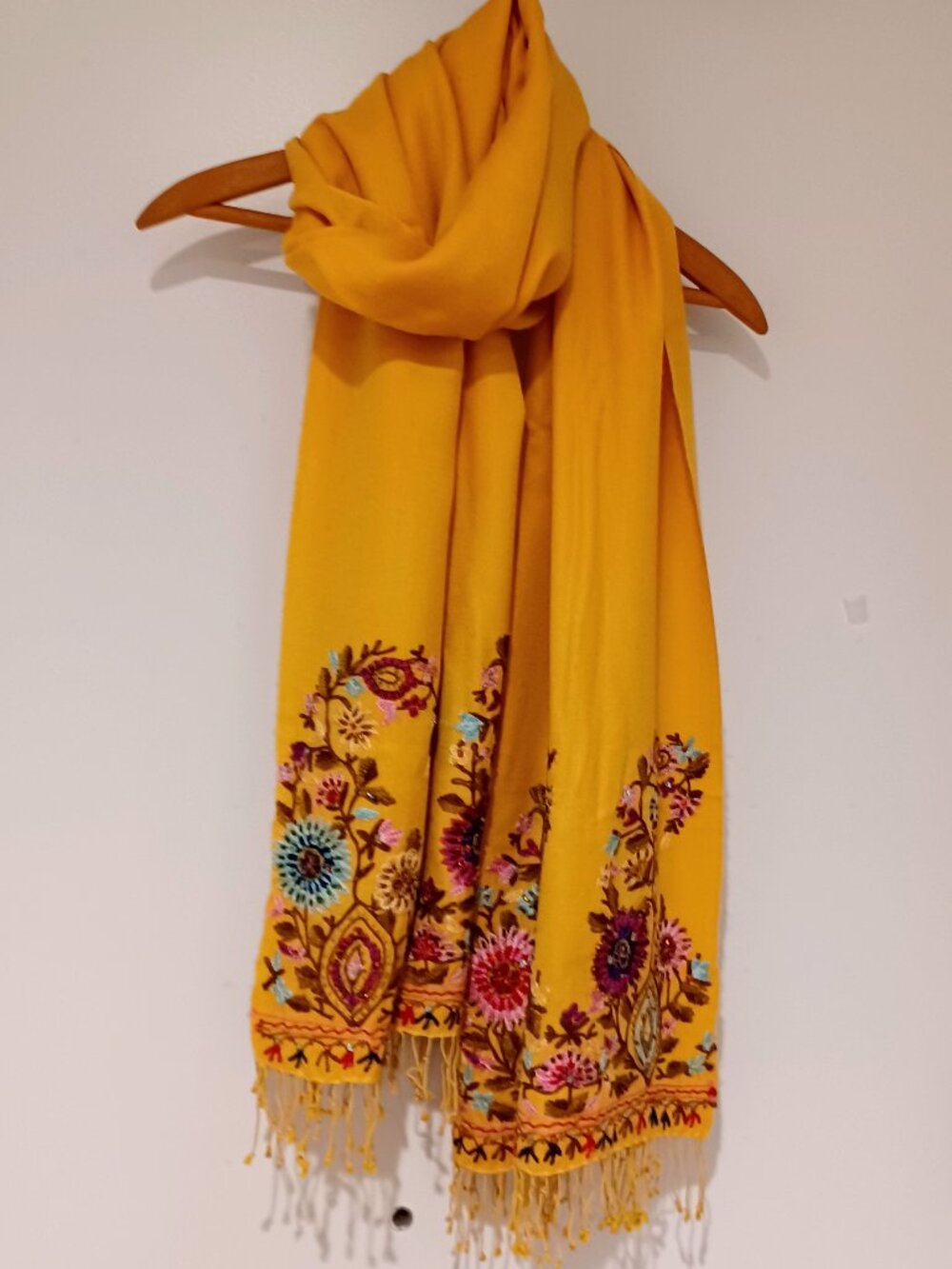 Pashmina and Silk Embellished Beaded Scarf / Shawl